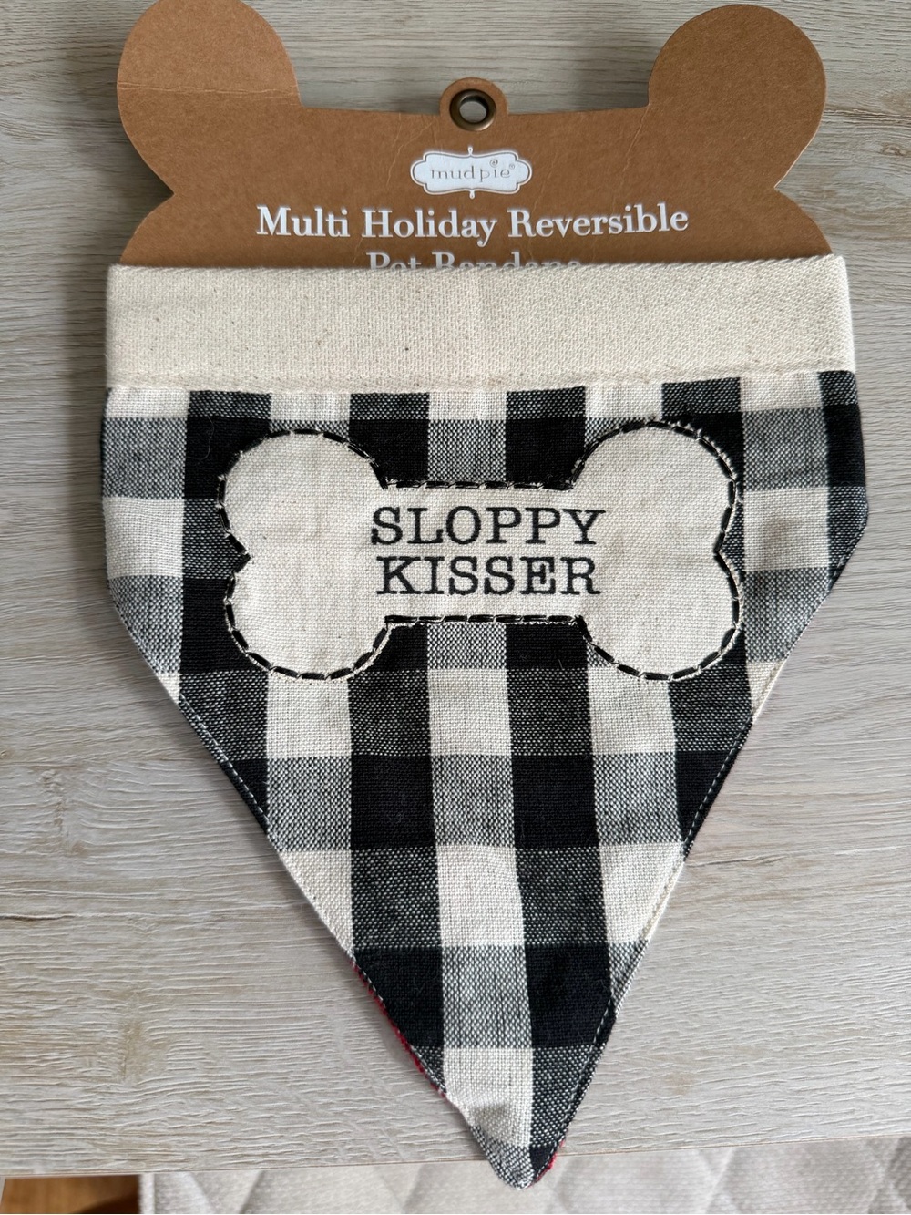 Reversible Pet Bandana - "Sloppy Kisser" Bone Patch/Holiday
